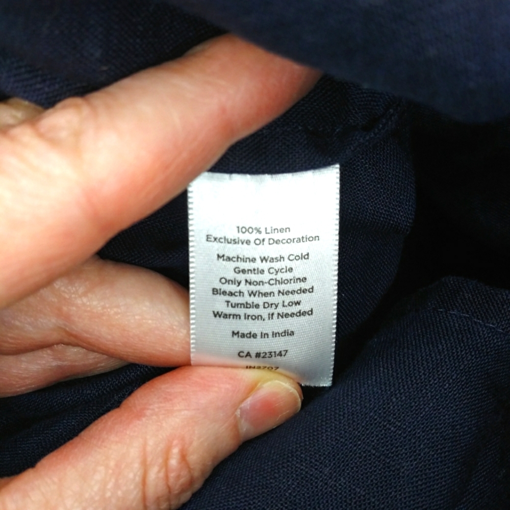 Talbots Navy & White Cord Trimmed Preppy/Coastal Linen Tunic - Picture 8 of 9